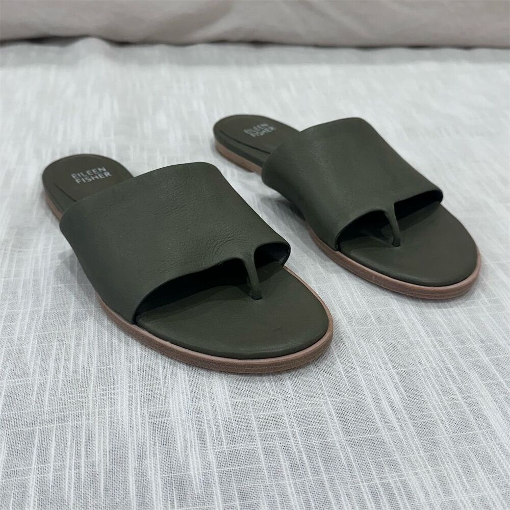 Eileen Fisher Edge Nappa Leather Slide Sandals Size 6.5
